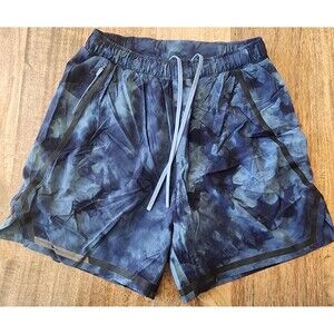 Lululemon Shorts Mens Small Blue Tie Dye 5" Inseam Running Zip Pocket Athletic